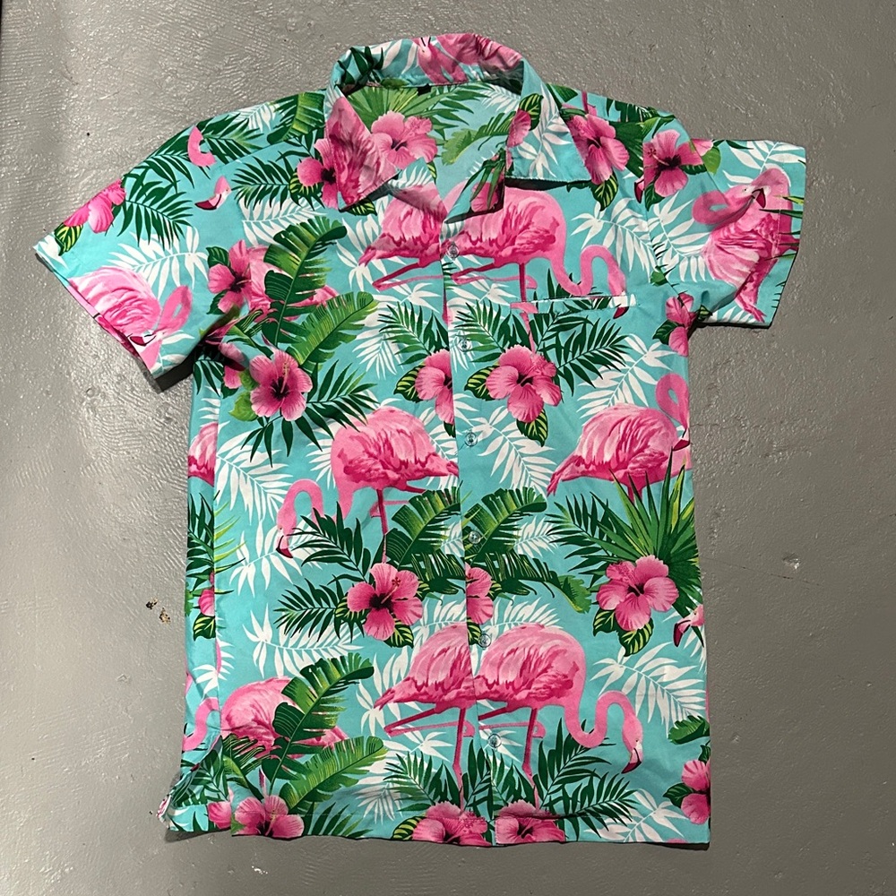 Tropical Flamingo Print Shirt men’s xs